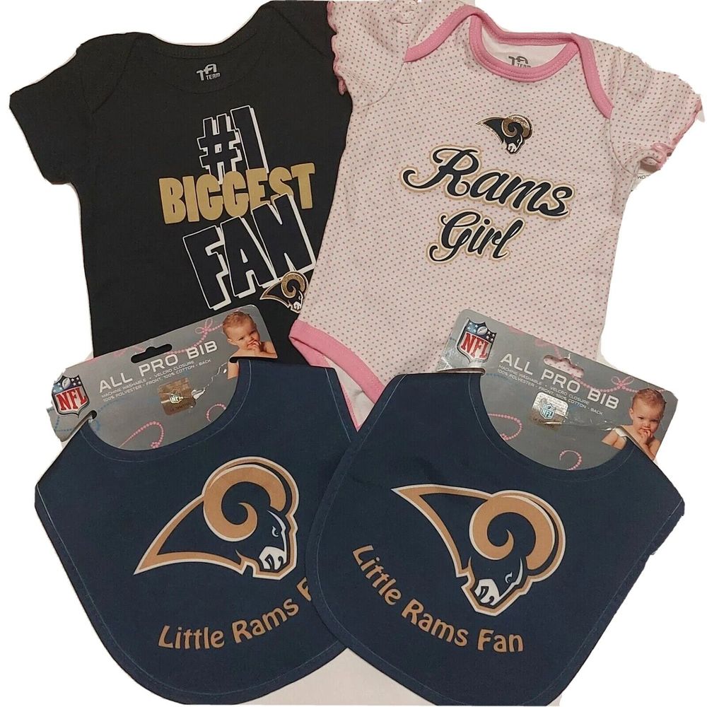 Lot NFL Los Angeles Rams Baby Infant Girl 3-6 Months Bodysuit One Piece Bib NEW